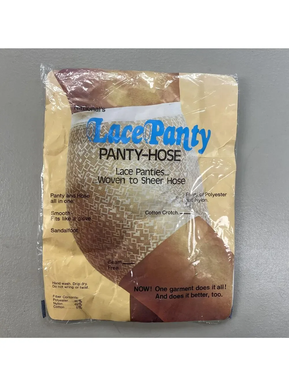 Vintage National‎ Pantyhose Size D Medium Brown Lace Top Sheer Seamless NOS